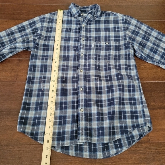 Carhartt Men's Button-Up Flannel Work Casual Shirt Size M Blue/Gray 100% Cotton - Picture 8 of 10